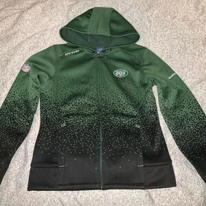 New York Jets Jacket Size M NFL Reebok Onfield Dark Green Black Hooded Pockets